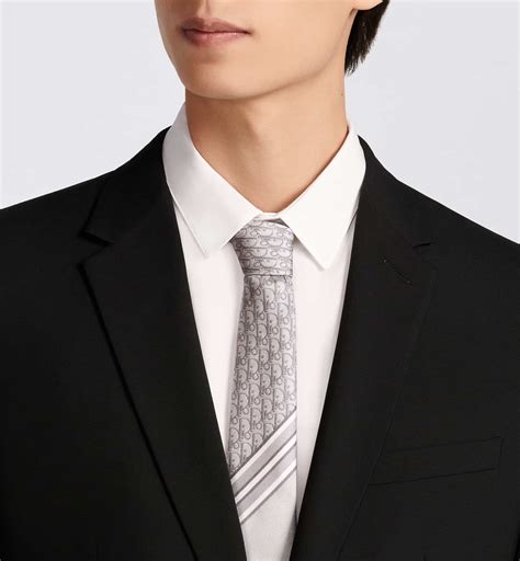 striped dior oblique tie|Striped Dior Oblique Tie Gray and Light Gray Silk .